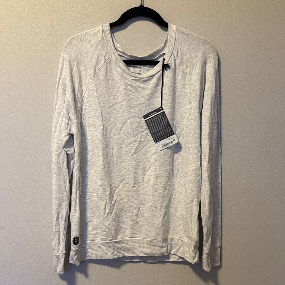 NWT good hYOUman Pure Barre White/Gray Crewneck